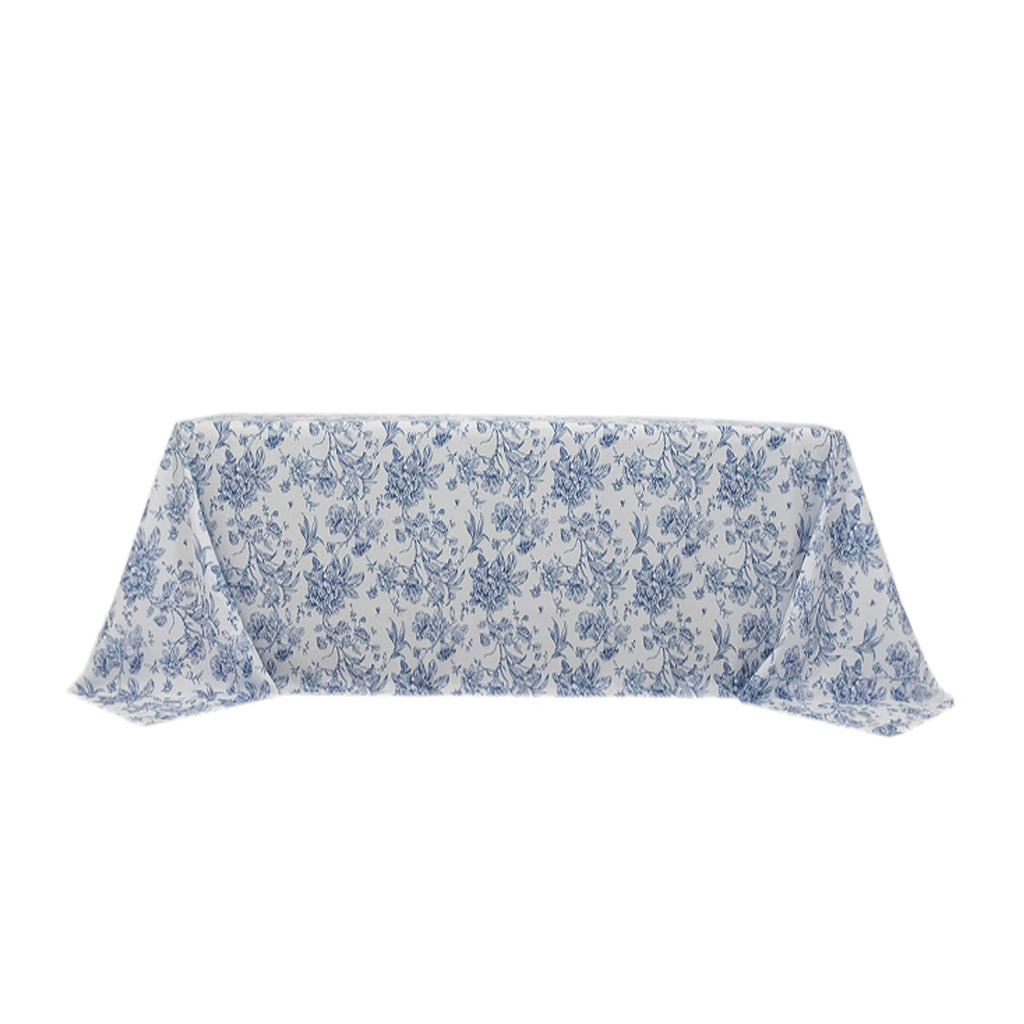 Polyester 90x132 Inch Rectangle Tablecloth Blue French Toile