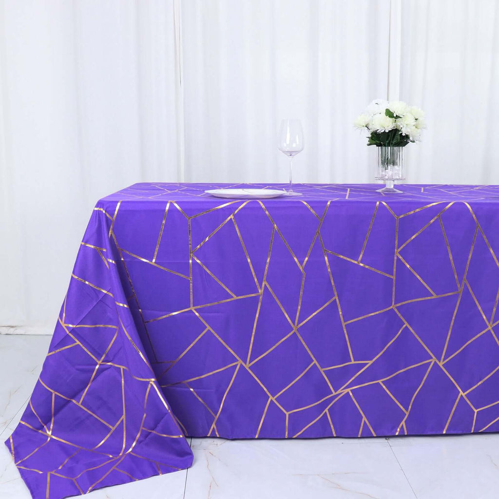 Polyester 90x132 Inch Rectangle Tablecloth Purple with Gold Foil