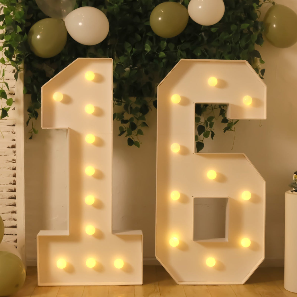 4ft Giant LED Marquee Light Up Number 6 Foam Board White