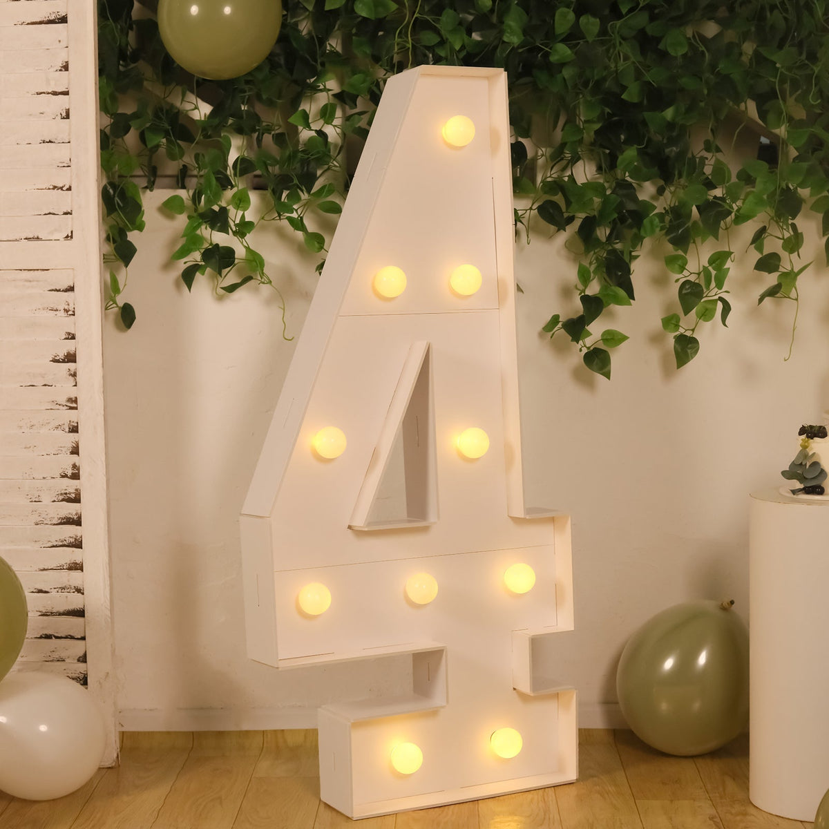 4ft Pre-Cut Foam Board Giant LED Marquee Light Number 4 White