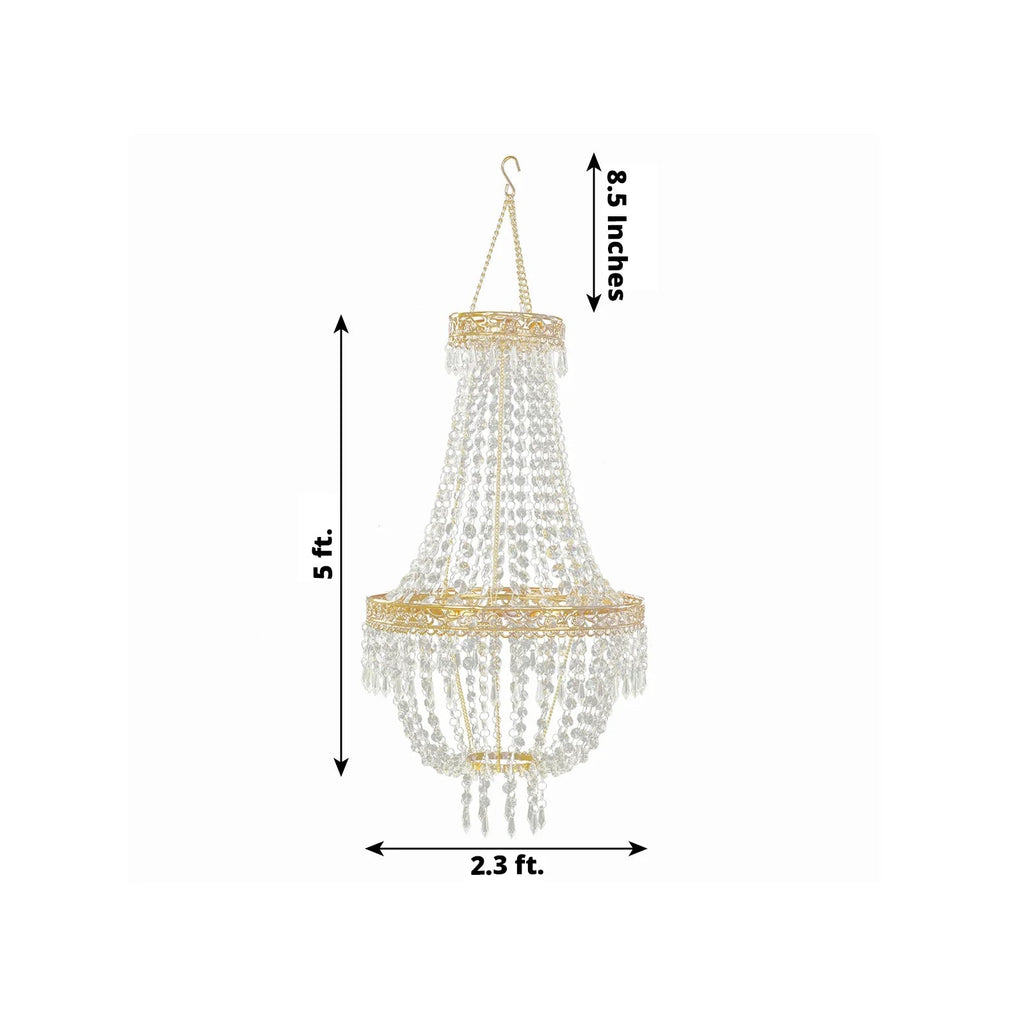 5ft Empire Style Beaded Crystal Chandelier Gold