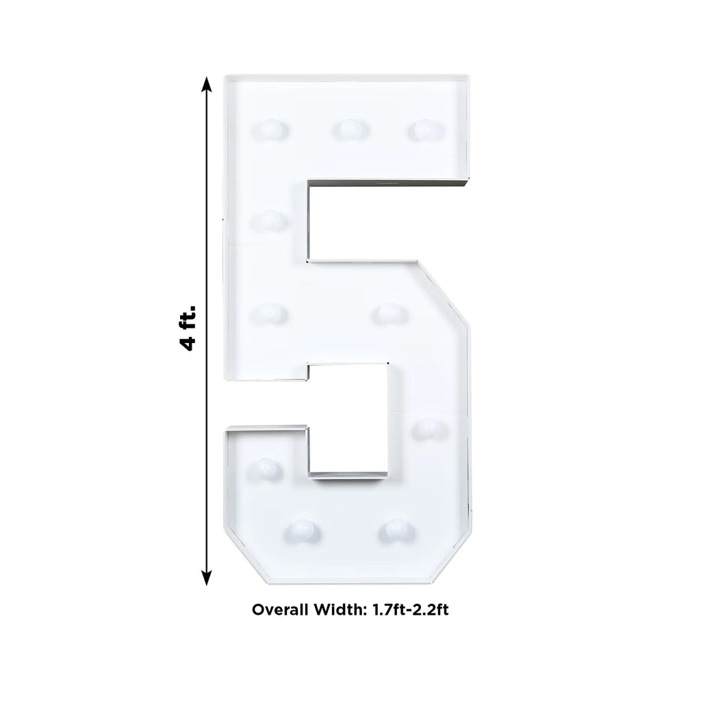 Giant 4ft Marquee Light Up Number 5 White