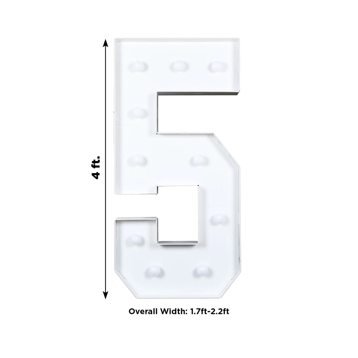 Giant 4ft Marquee Light Up Number 5 White