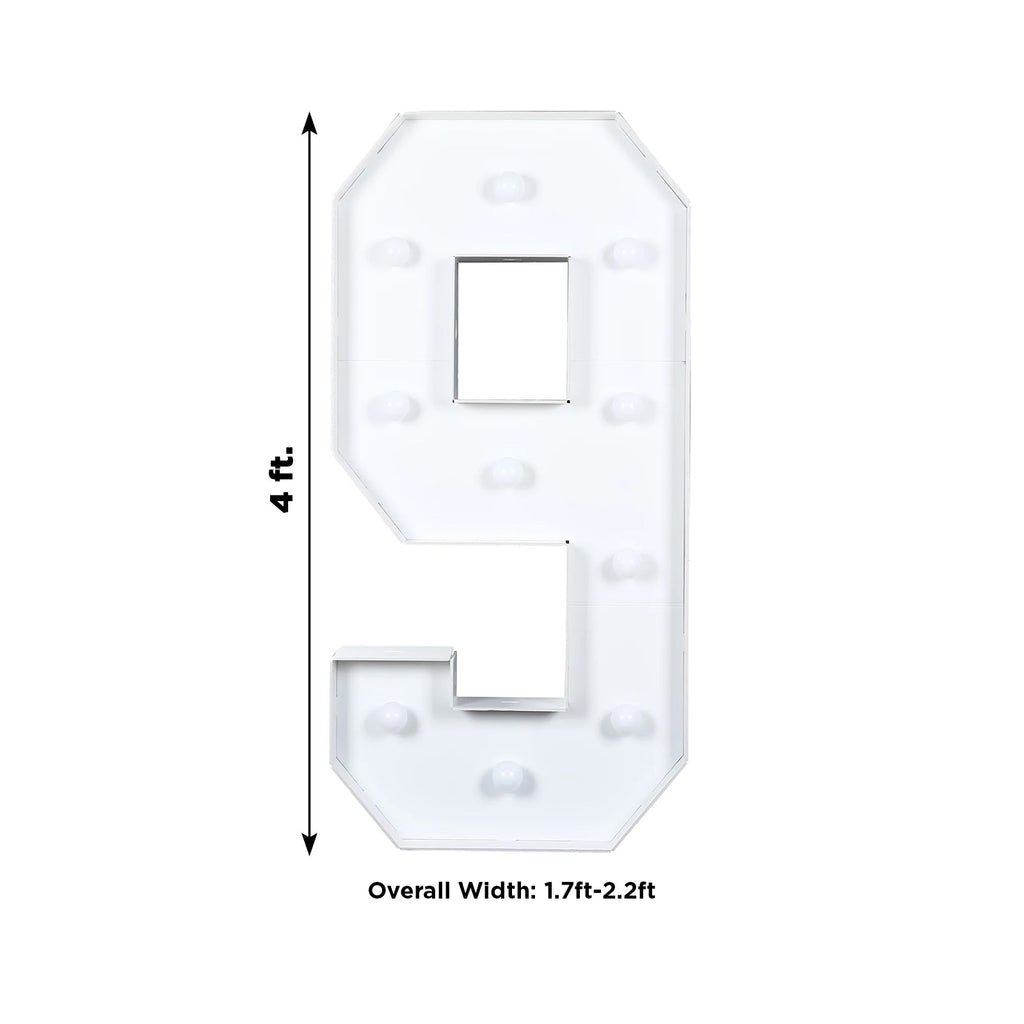 Giant 4ft LED Marquee Light Up Number 9 White Foam Board