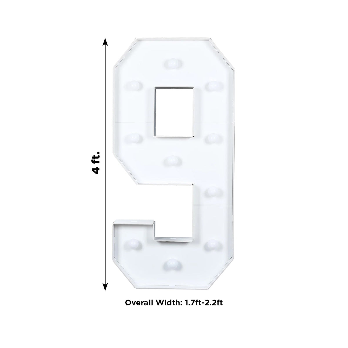 Giant 4ft LED Marquee Light Up Number 9 White Foam Board