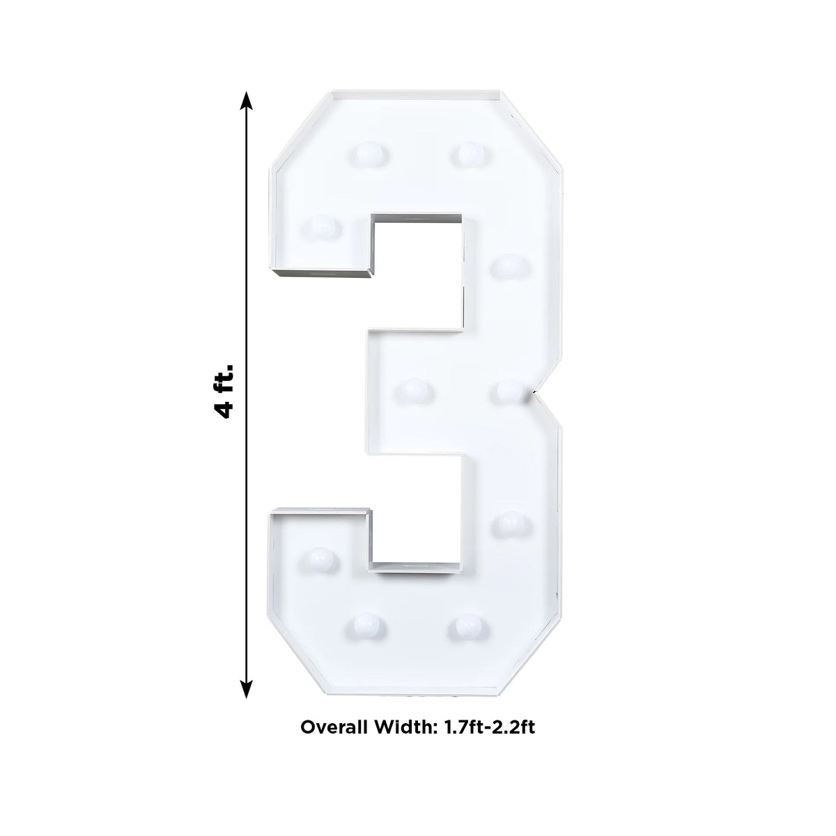 Giant 4ft LED Marquee Light Up Number 3 White Foam Board