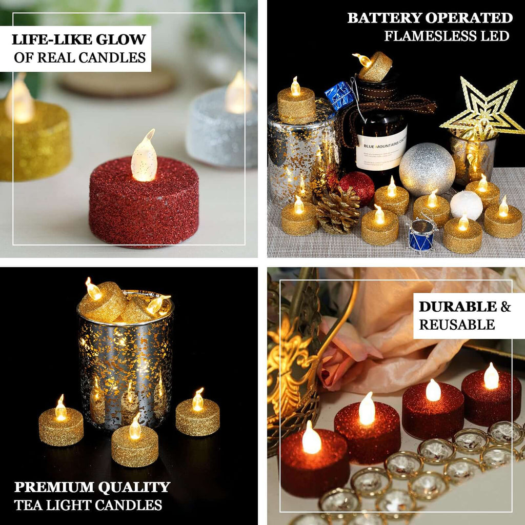 12-Pack LED Tealight Candles Glitter Silver 1.5x1.5in