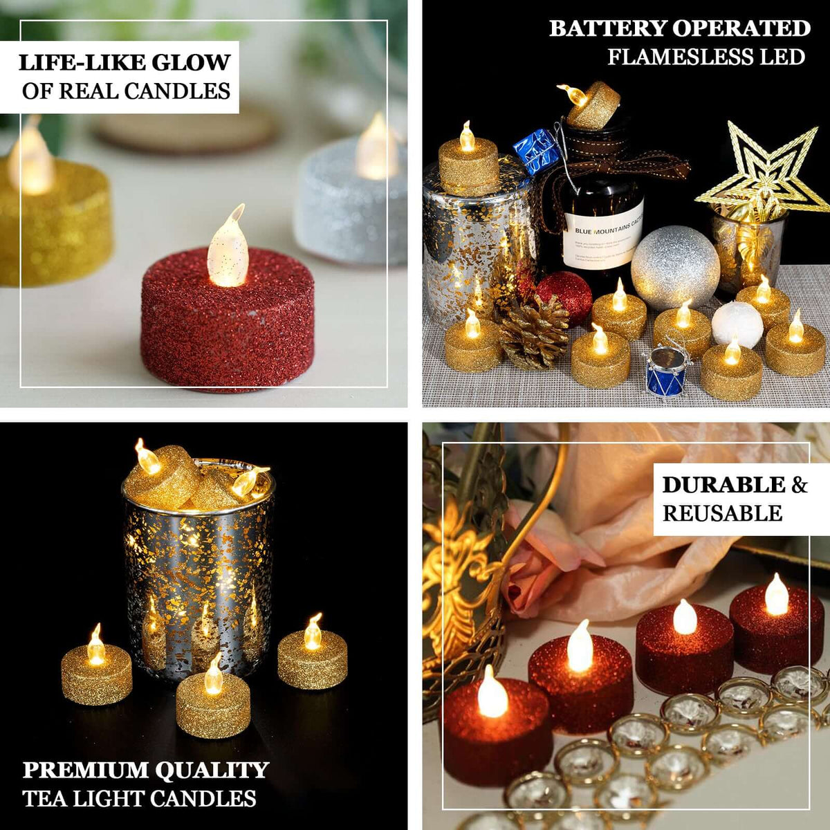 12-Pack LED Tealight Candles Glitter Silver 1.5x1.5in