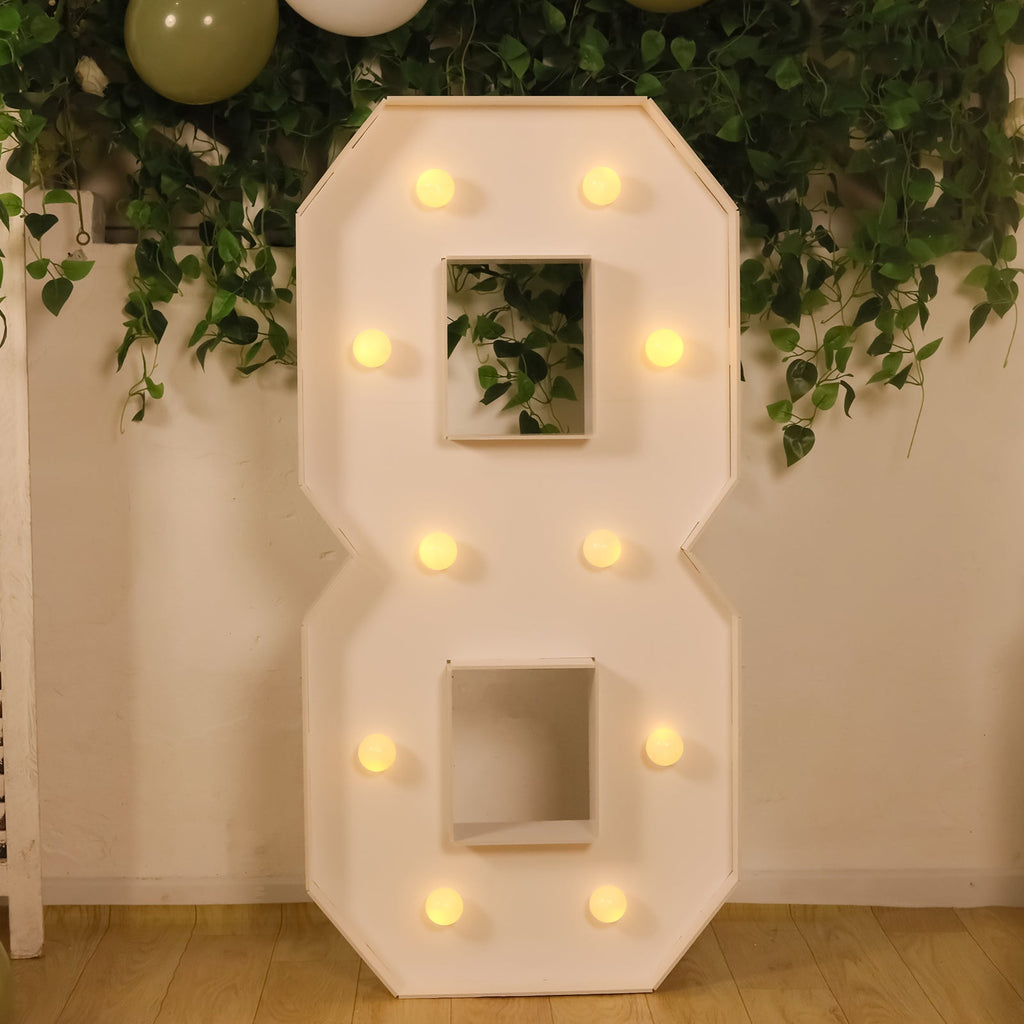 4ft Giant LED Marquee Light up Number 8 Foam Board White