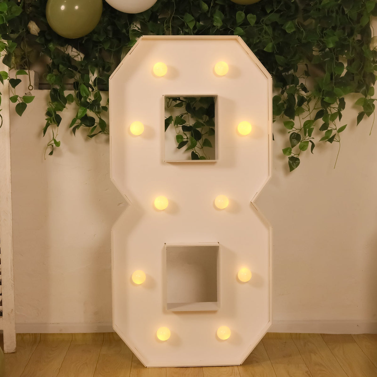 4ft Giant LED Marquee Light up Number 8 Foam Board White