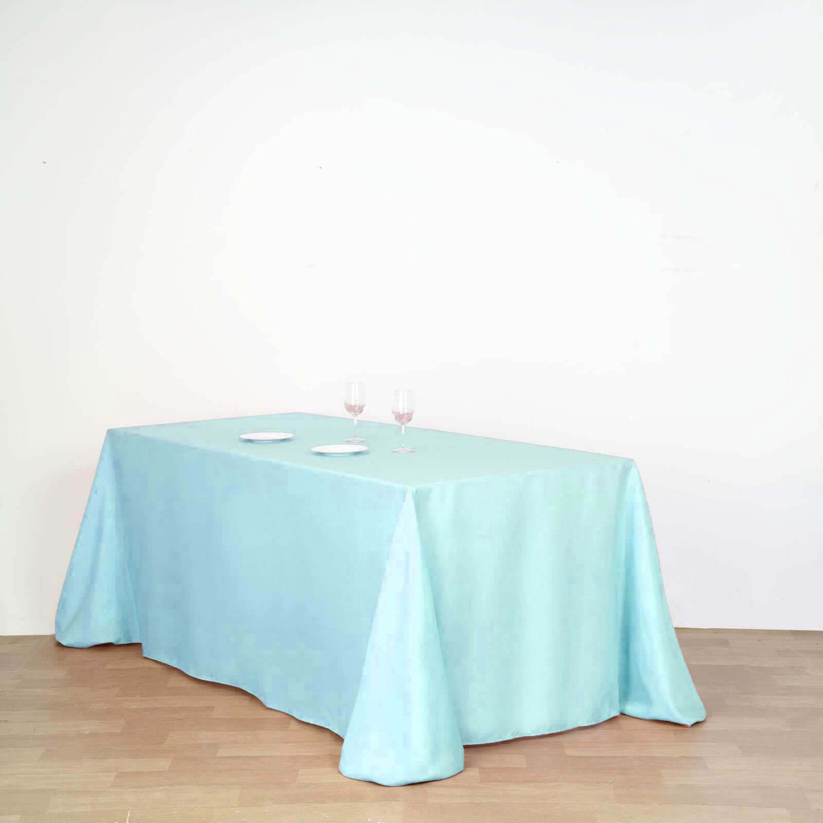 90x132 Inch Oblong Polyester Tablecloth Light Blue