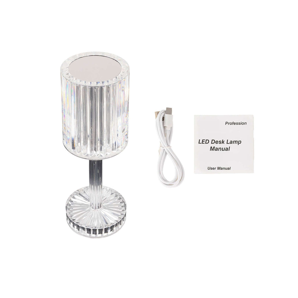 10 Inch Cylinder Acrylic Rechargeable Cordless LED Table Lamp Clear
