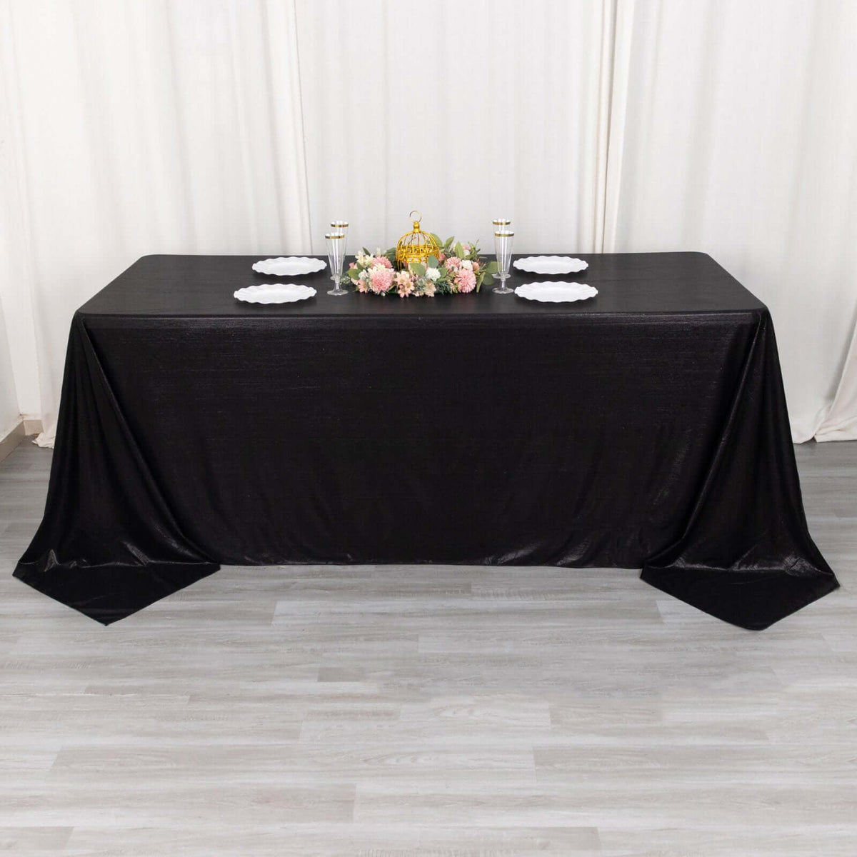 90x132 Inch Rectangular Oblong Sequin Dots Polyester Tablecloth Black