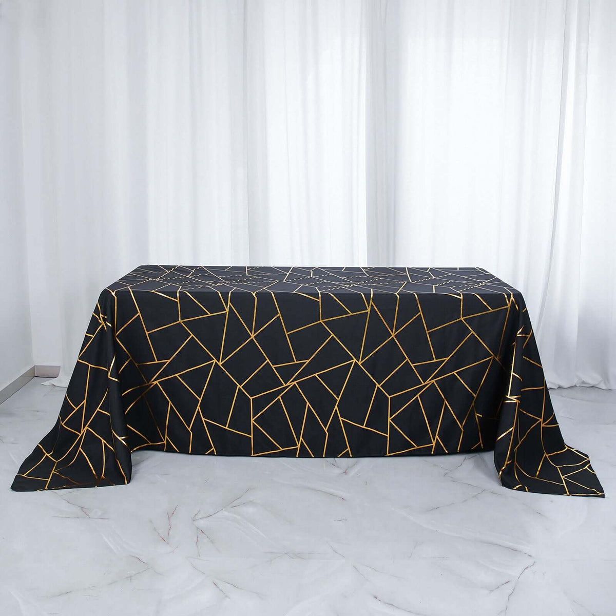 90x132in Rectangular Oblong Polyester Tablecloth Black and Gold