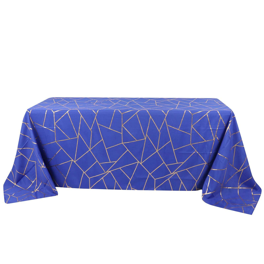 Polyester 90x132 Inch Rectangle Tablecloth Royal Blue with Gold Foil