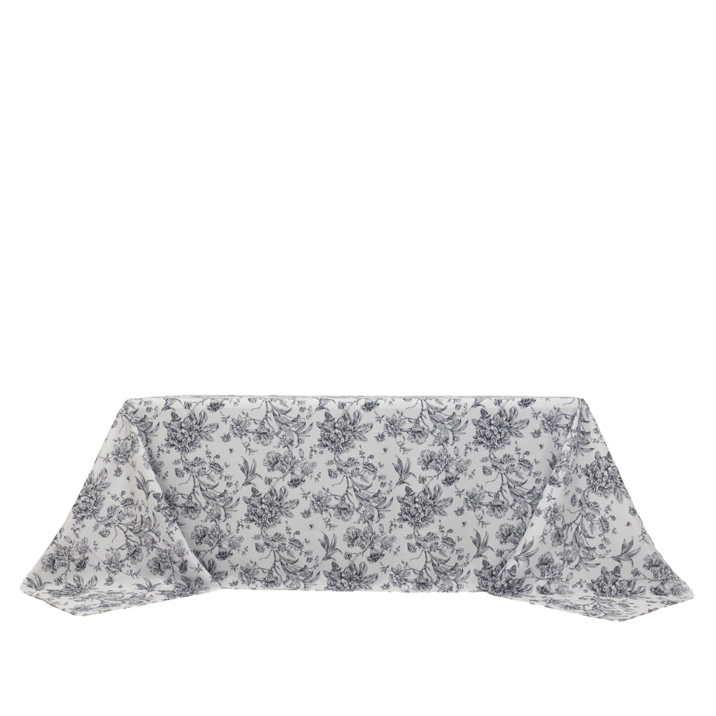 90x132in Rectangular Oblong Polyester Tablecloth French Toile White Black