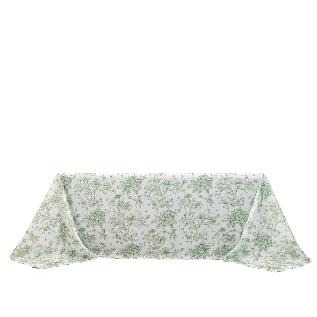 Polyester 90x132 Inch Rectangle Tablecloth White Dusty Sage Green French Toile