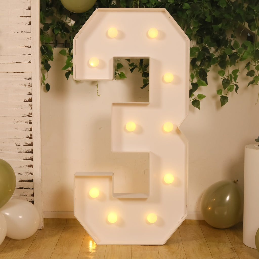 Giant 4ft LED Marquee Light Up Number 3 White Foam Board
