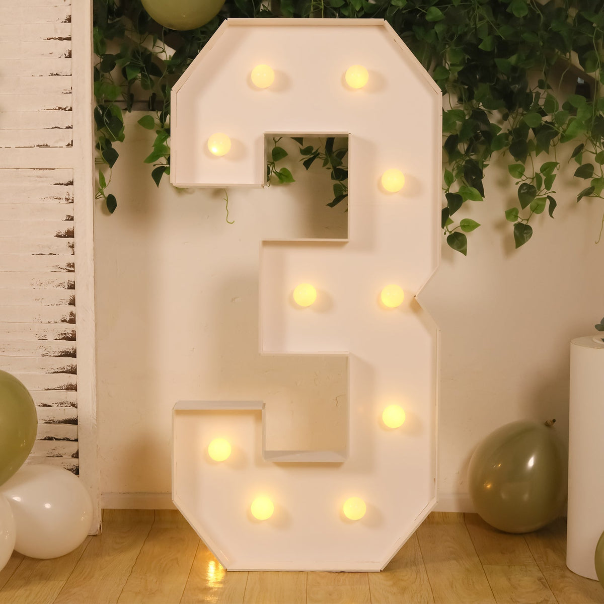 Giant 4ft LED Marquee Light Up Number 3 White Foam Board
