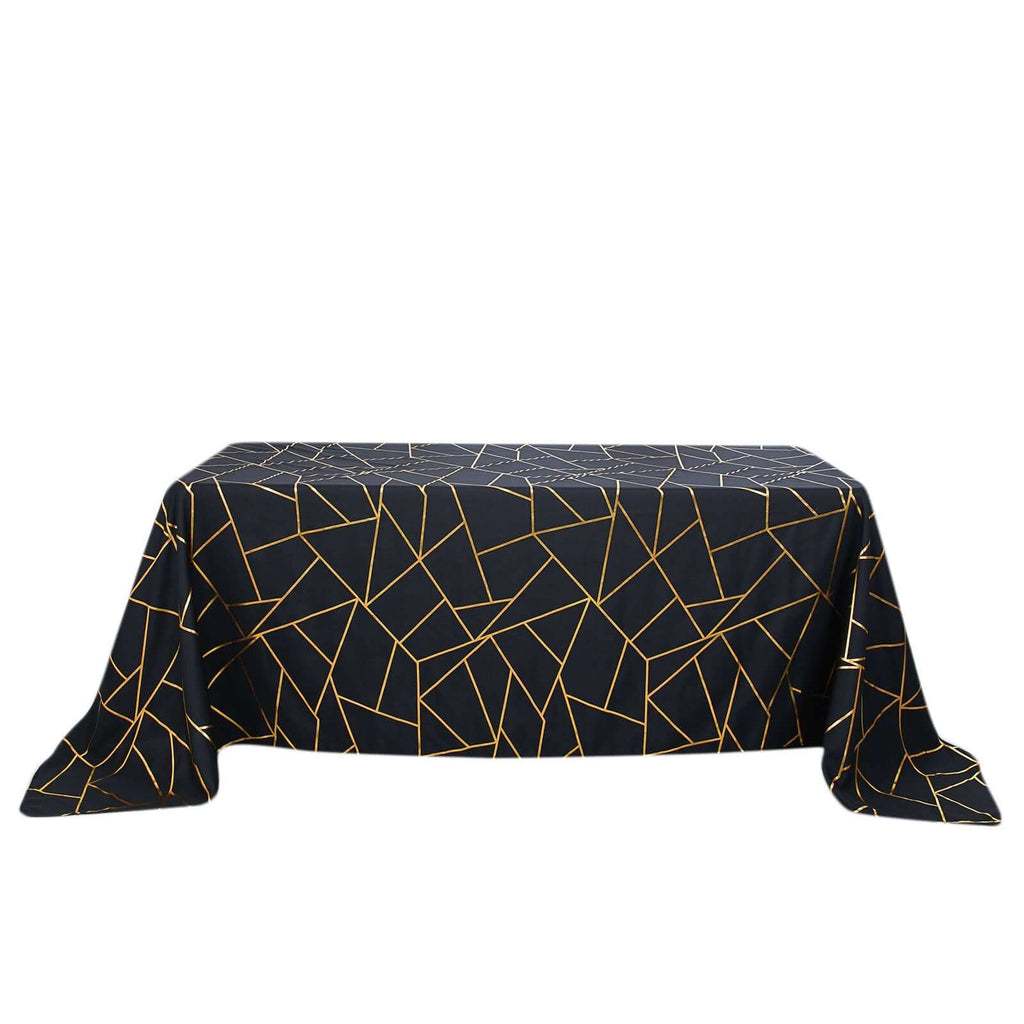 90x132in Rectangular Oblong Polyester Tablecloth Black and Gold