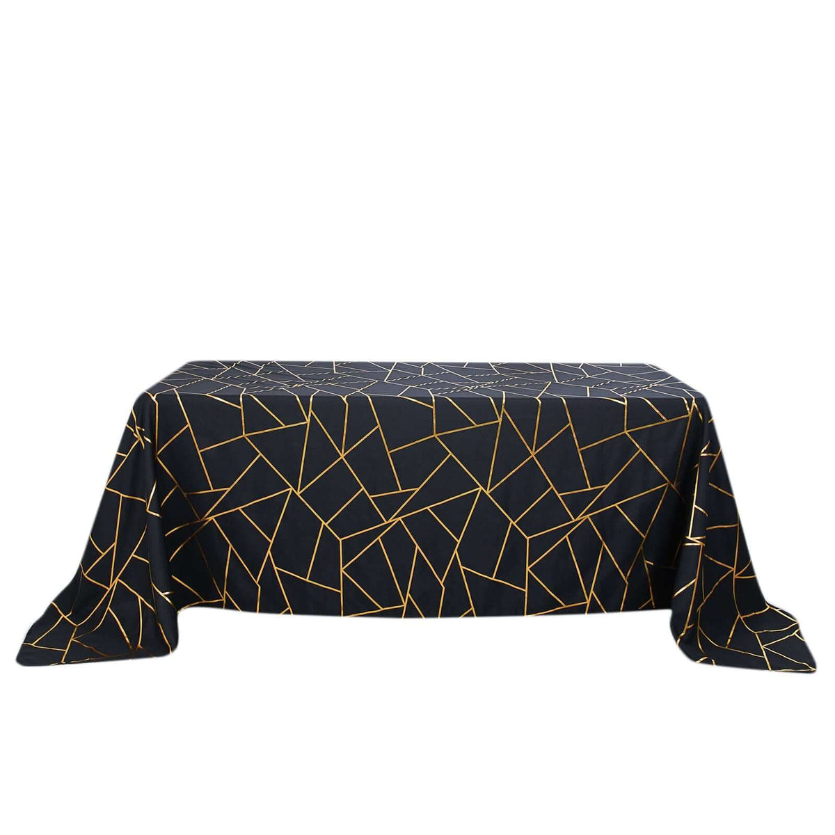 90x132in Rectangular Oblong Polyester Tablecloth Black and Gold