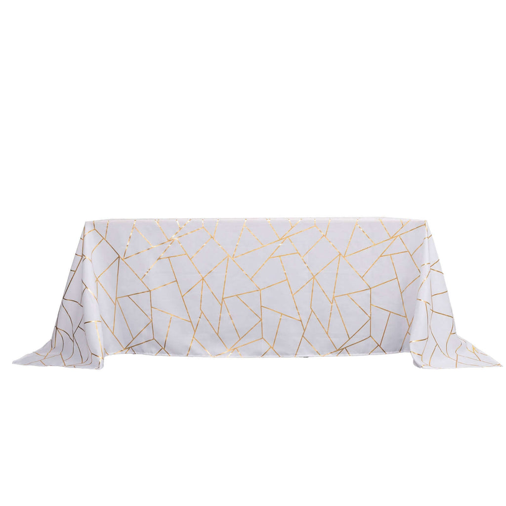 Polyester 90x132 Inch Rectangle Tablecloth White with Gold Foil
