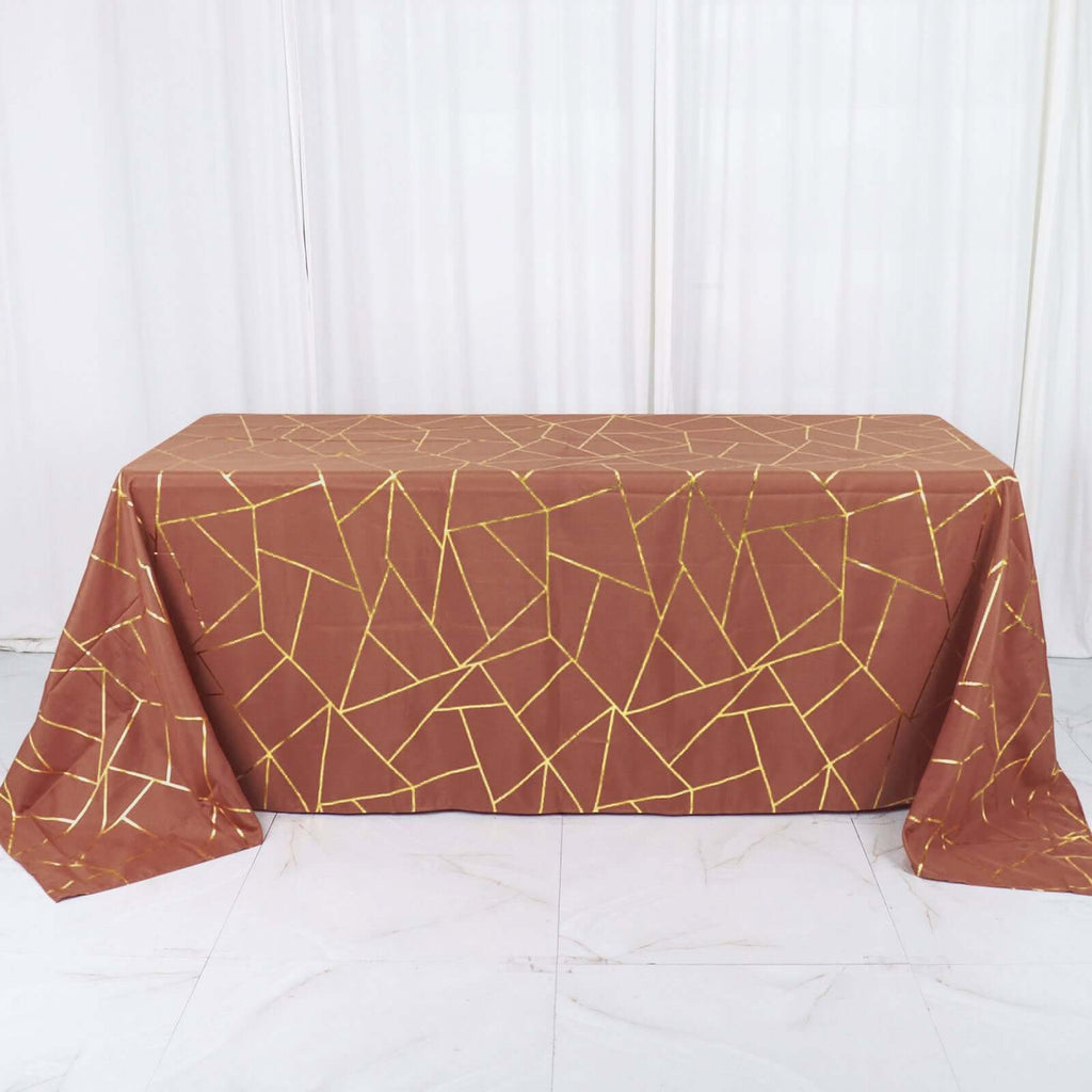 90x132in Rectangular Oblong Polyester Tablecloth Terracotta Gold