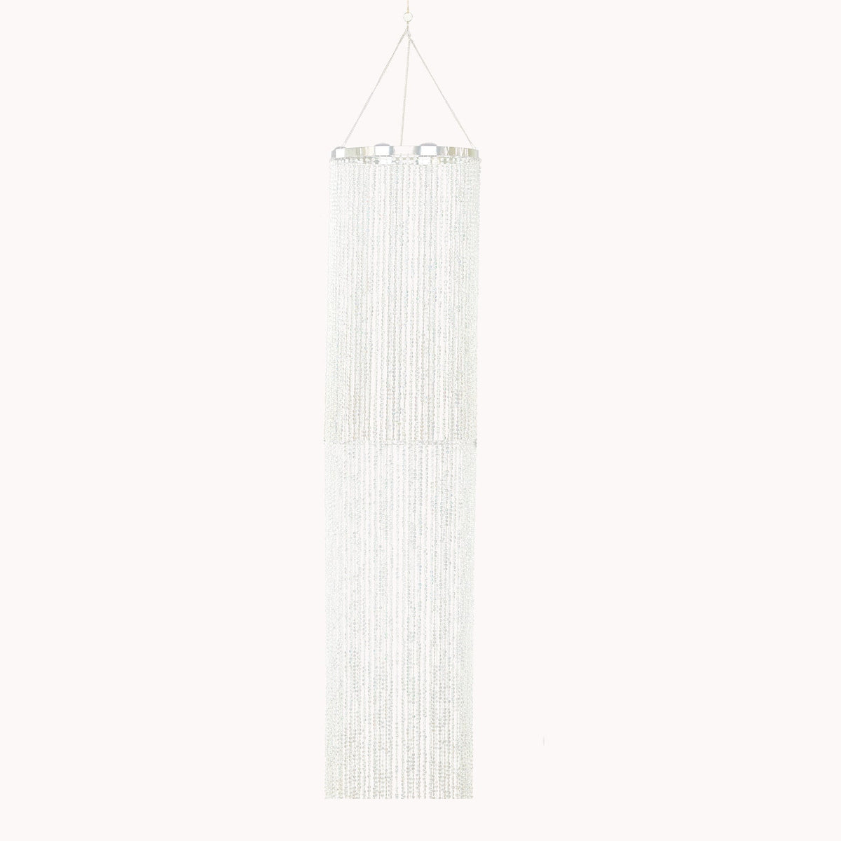 9ft Beaded Crystal Column Chandelier Silver