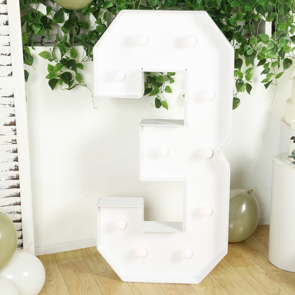 Giant 4ft LED Marquee Light Up Number 3 White Foam Board