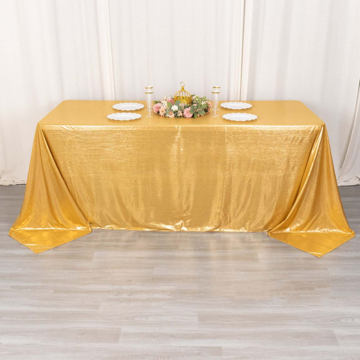 Sequin Dots Polyester 90x132 Inch Rectangle Tablecloth Gold