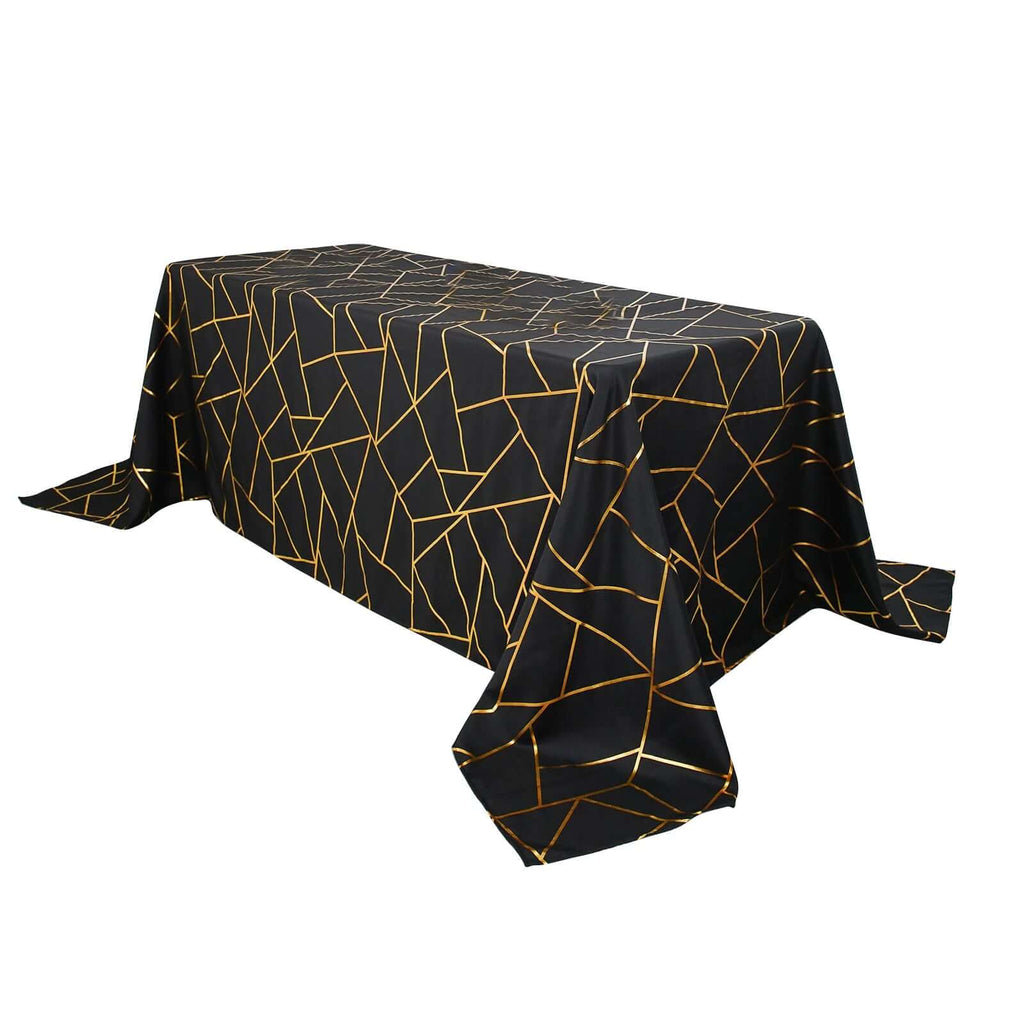 90x132in Rectangular Oblong Polyester Tablecloth Black and Gold