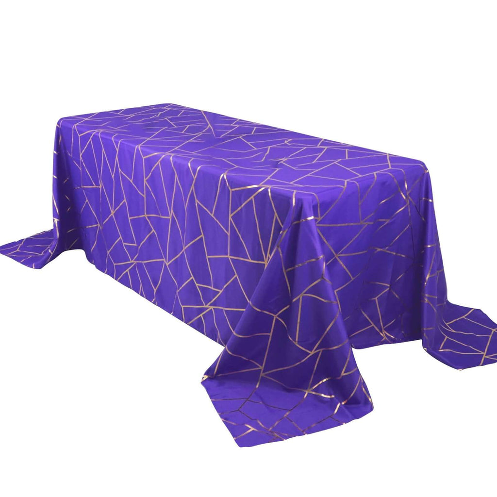 Polyester 90x132 Inch Rectangle Tablecloth Purple with Gold Foil