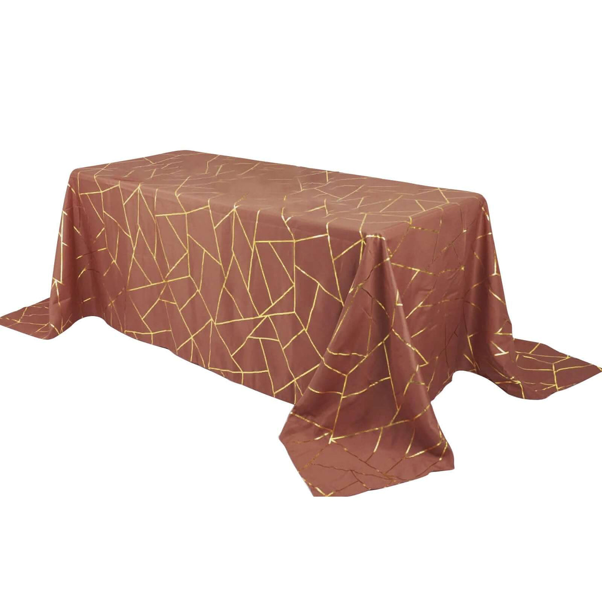 90x132in Rectangular Oblong Polyester Tablecloth Terracotta Gold