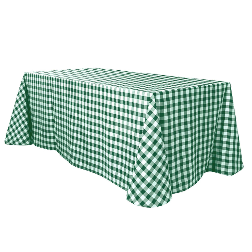 Polyester 90x132 Inch Oblong Checkered Tablecloth White Green