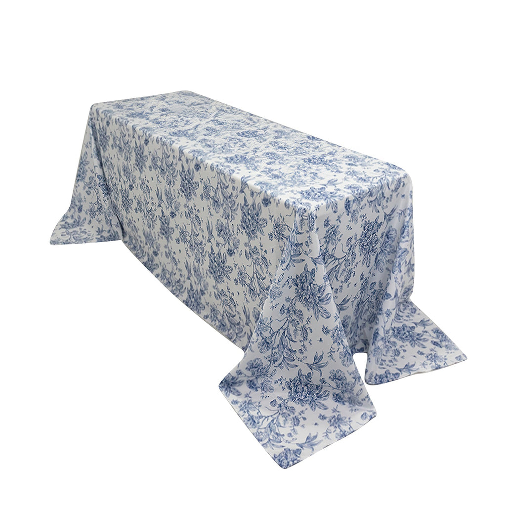 Polyester 90x132 Inch Rectangle Tablecloth Blue French Toile
