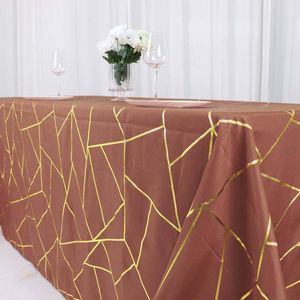 90x132in Rectangular Oblong Polyester Tablecloth Terracotta Gold
