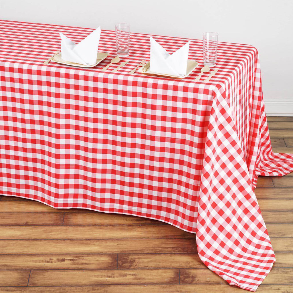 90x132in Rectangular Oblong Polyester Tablecloth White and Red