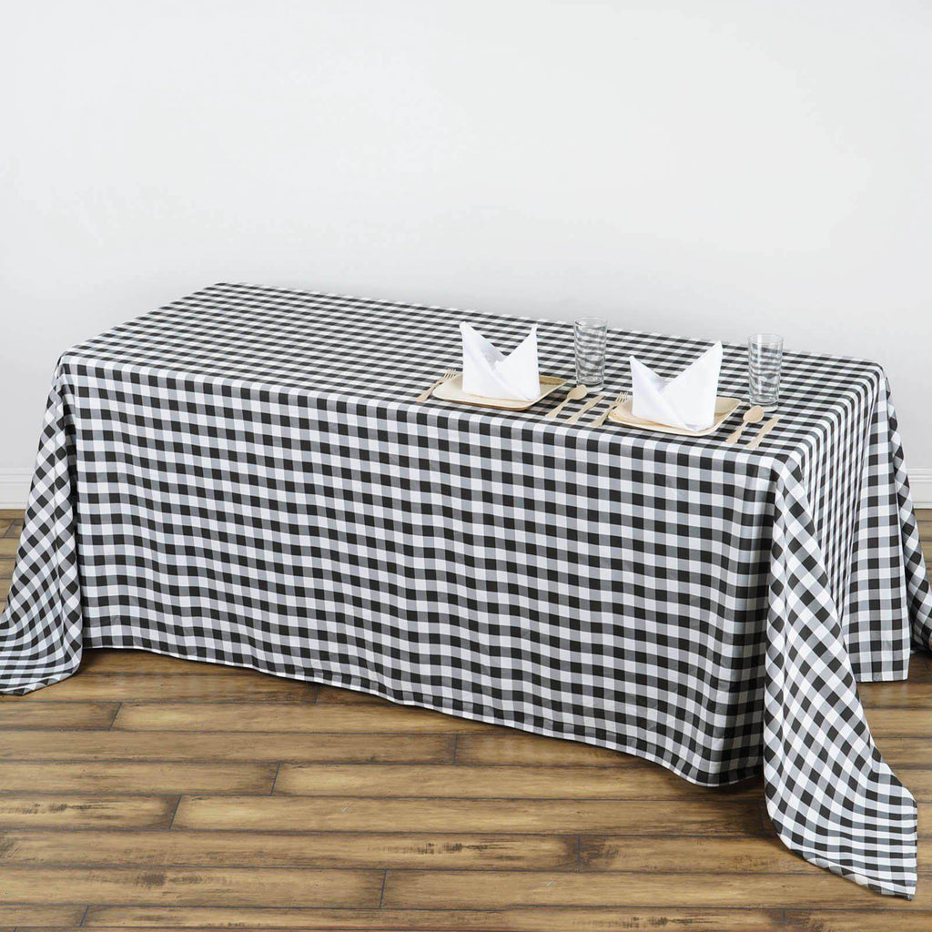 90x132in Rectangular Oblong Polyester Tablecloth White/Black