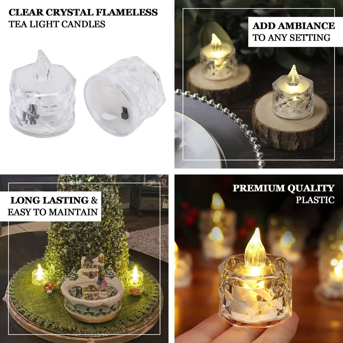 12-Pack 2in Diamond Style Flameless LED Tealight Candles Warm White