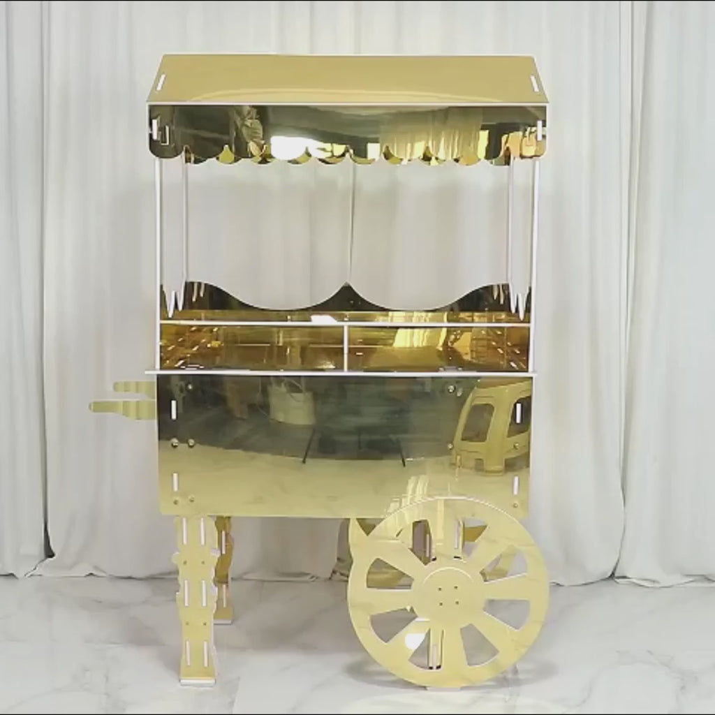 6ft Mirrored Candy Cart Display Stand with Wheels Gold