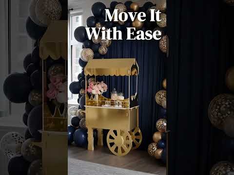 6ft Mirrored Candy Cart Display Stand with Wheels Gold