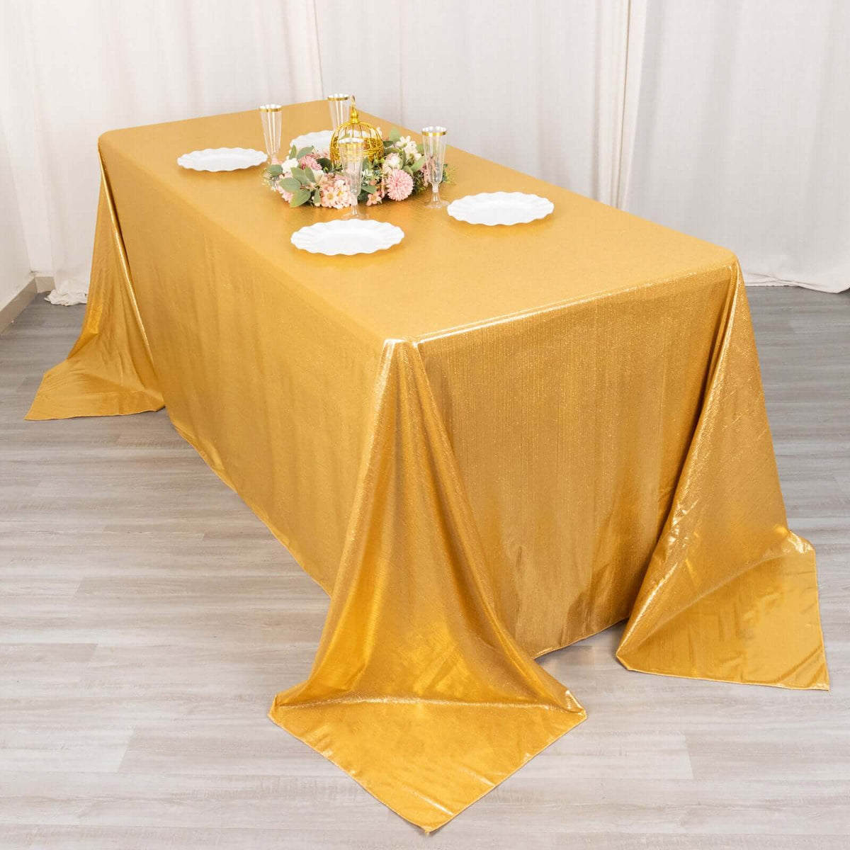Sequin Dots Polyester 90x132 Inch Rectangle Tablecloth Gold