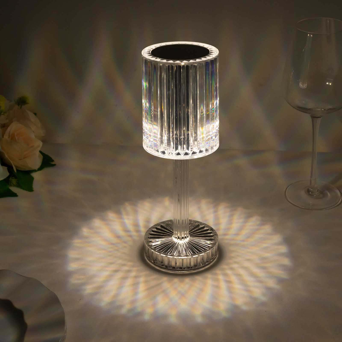 10 Inch Cylinder Acrylic Rechargeable Cordless LED Table Lamp Clear