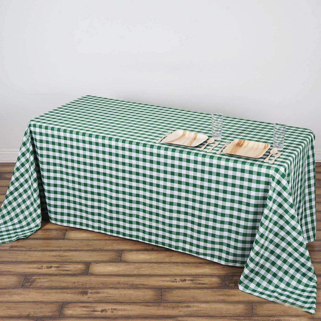 Polyester 90x132 Inch Oblong Checkered Tablecloth White Green