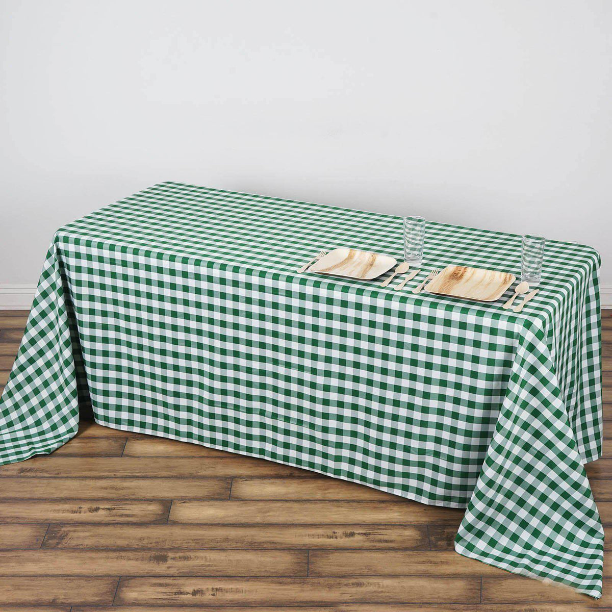 Polyester 90x132 Inch Oblong Checkered Tablecloth White Green