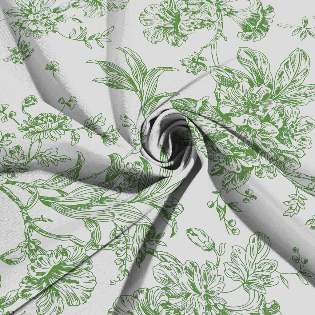 Polyester 90x132 Inch Rectangle Tablecloth White Dusty Sage Green French Toile