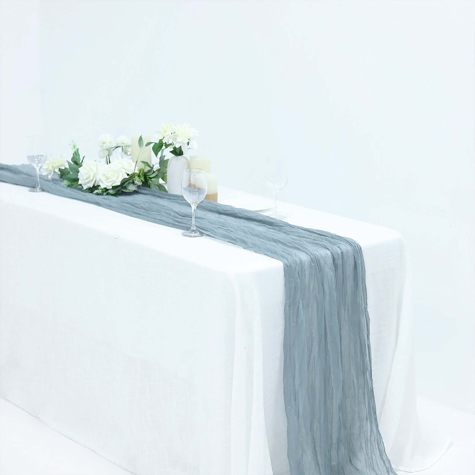 Gauze Cheesecloth 10ft Table Runner Dusty Blue Rustic Boho Style