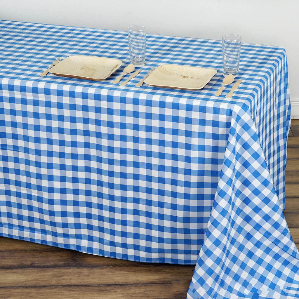 90x132in Rectangular Oblong Polyester Tablecloth White Blue