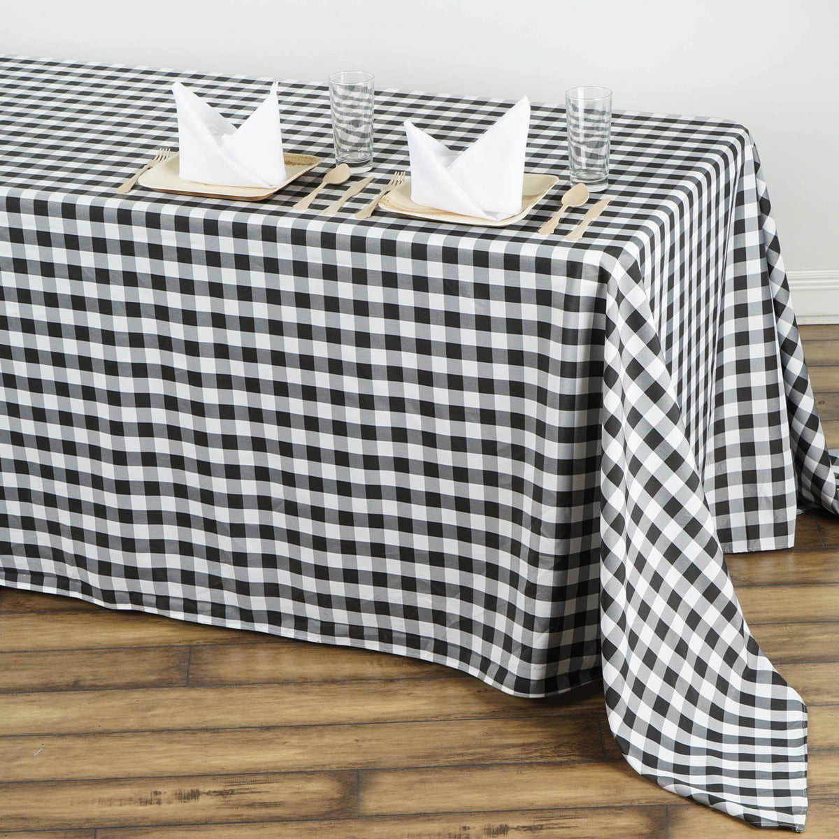90x132in Rectangular Oblong Polyester Tablecloth White/Black