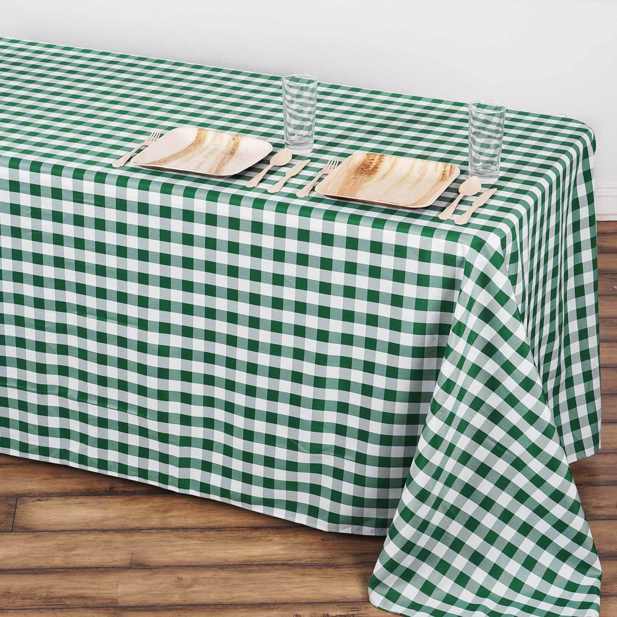 Polyester 90x132 Inch Oblong Checkered Tablecloth White Green